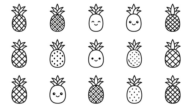 Cute Pineapple Icons Set