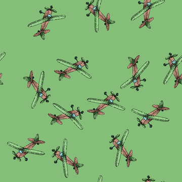 pattern engine model airplane hand drawn. hobby kit, glider foam, balsa electric engine model airplane vector sketch illustration