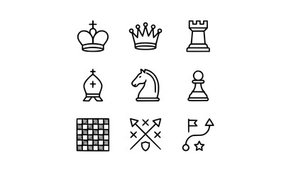 Chess outline icons set with editable stroke strategy board game vector collection © Rune Veil