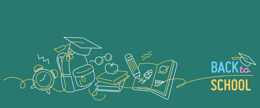 back to school design footer single line illustration