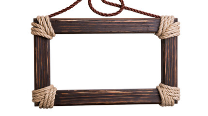 Rustic wooden frame with rope accents and hanging cord © Lena