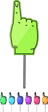 number foam fan finger cartoon. glove one, sign winner, soccer blue number foam fan finger sign colorful illustration