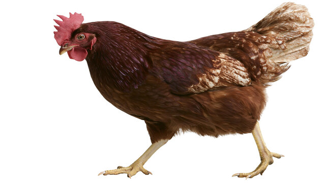 Brown hen with red comb and wattles standing