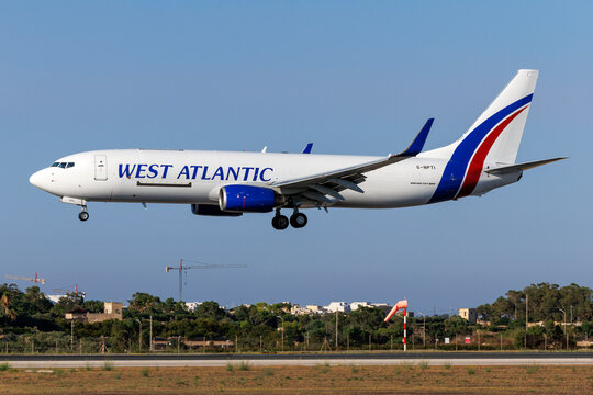Luqa, Malta - July 5, 2026: West Atlantic Boeing 737-8F2(BCF)(WL) (REG: G-NPTI), new for West Atlantic. Previous owners: Turkish Airlines and Bluebird Cargo.