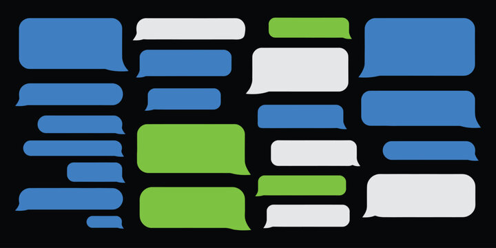 Message icon set with speech bubble chat. Vector illustration of realistic talk flat symbol, colorful line comment dialog social network forum communication template on black background.
