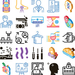 Fototapeta premium Collection of various doodle line style icons representing different themes and ideas, depicting business, lifestyle, technology, healthcare, and education concepts