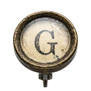 Vintage typewriter key with letter G on isolated transparent background for retro design projects.