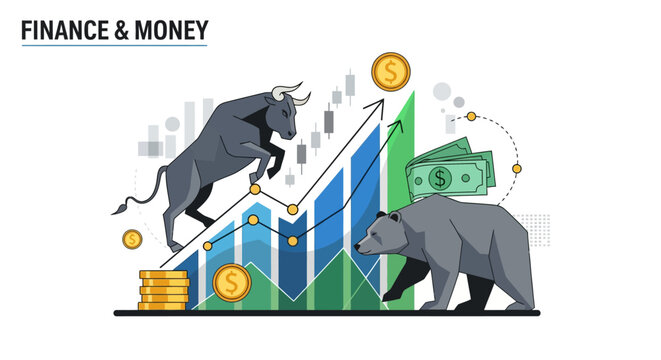 Bull and bear market graph symbols.