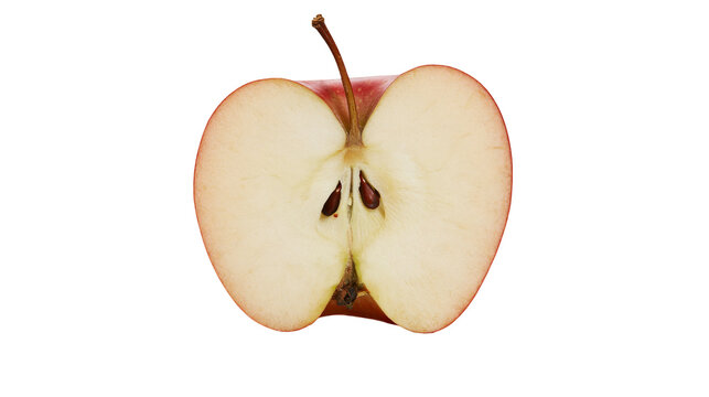 Red apple cut in half showing seeds and core