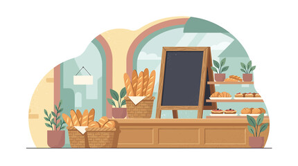 Colorful classroom illustration with blackboard and books. © Aldian