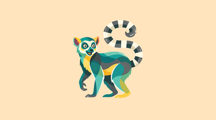 Colorful geometric lemur illustration with abstract design. © Fahma