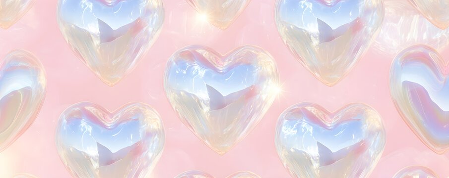 abstract colorful background with glossy pink 3D hearts
