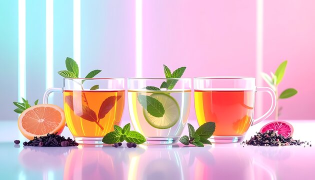 Three refreshing beverages with citrus and herbs