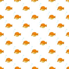 Seamless Puffer Fish Pattern Background. Cute Pufferfish Repeat Pattern. Marine Fish Seamless Design © Ivnkristia