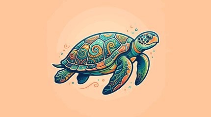 Colorful Illustrated Sea Turtle with Intricate Patterns. © Sindi