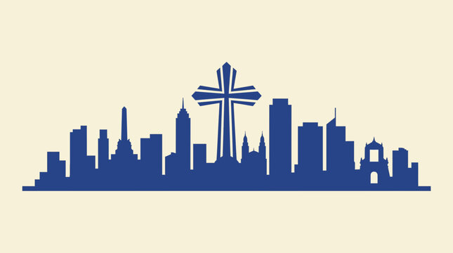 The Philippines Skyline Silhouette Featuring Cross Icon of Catholic Heritage