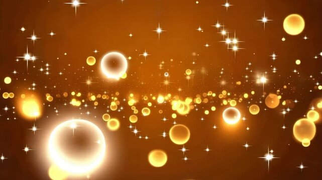 Golden bokeh lights and stars on a warm orange background with a sense of magic and celebration