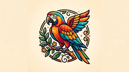 Colorful parrot illustration with ornate floral design. © Agung