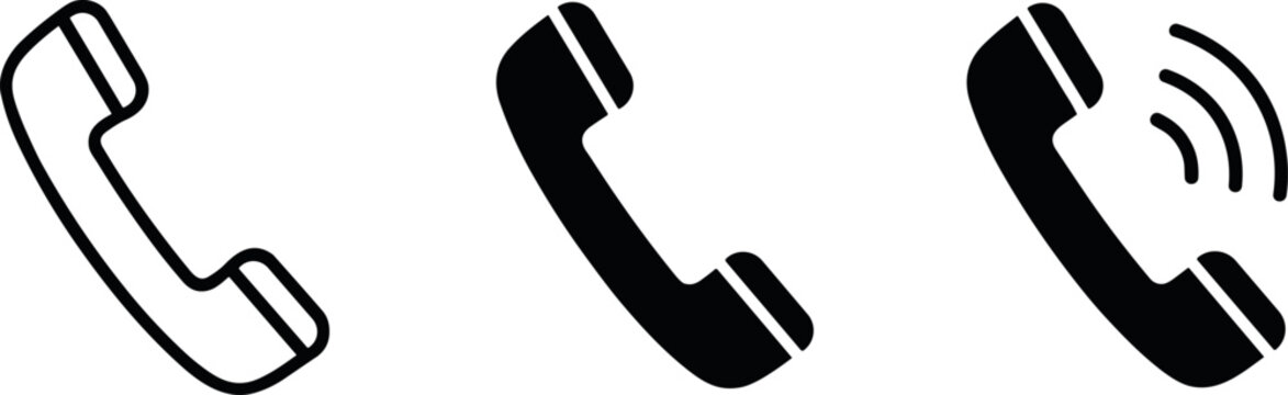 Minimalist telephone handset icons for professional calling and ringing actions on a clean white background with flat lighting.