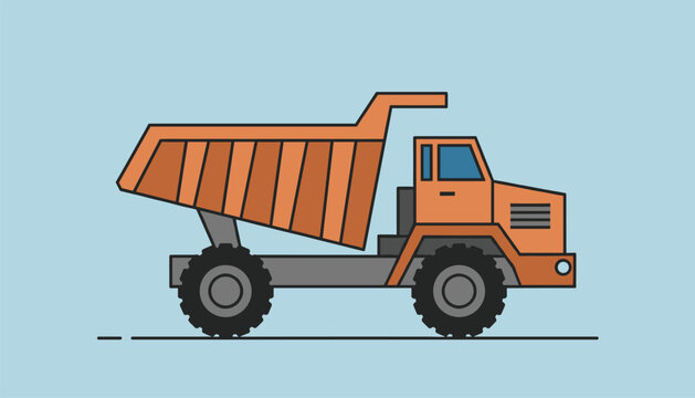 Heavy-duty industrial orange dump truck designed for mining, quarrying, and construction work, isolated on a light blue background.