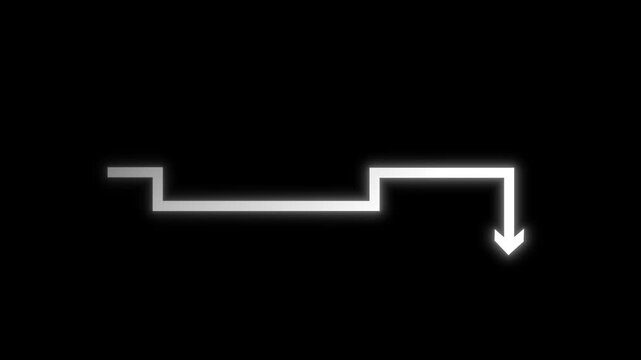 Glowing white directional arrow animation on black background. Perfect for motion graphics, transitions.