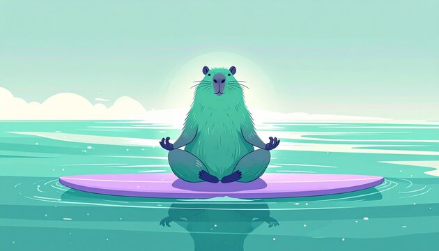 Capybara Surfing Adventure Calm Moment on Ocean Waves