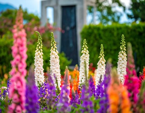 Colorful blooming tulips in vibrant garden bed.