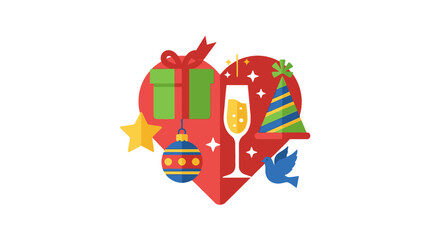 Fototapeta premium Christmas heart with festive holiday icons.