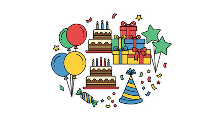 Fototapeta premium Colorful Birthday Cake with Decorations.