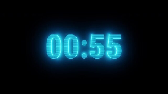 Countdown one minutes with blue neon timer 60 to 0 