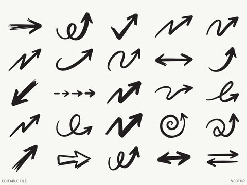 Hand drawn arrows vector doodle pointer collection sketchy directional signs set abstract scribble cursor graphics