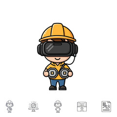 Fototapeta premium Boy wearing VR headset holding controllers.