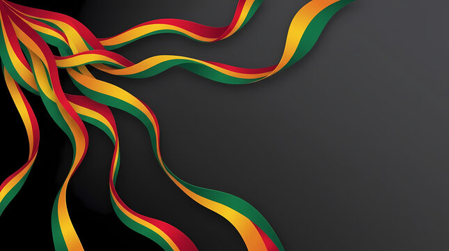 Abstract Wavy Ribbons In Red Yellow And Green Flowing Across A Dark Gray Background For Cultural Heritage Themes