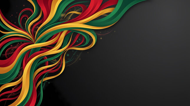 Abstract Wavy Lines In Red Yellow And Green On Dark Background For Black History Month And Juneteenth Celebration