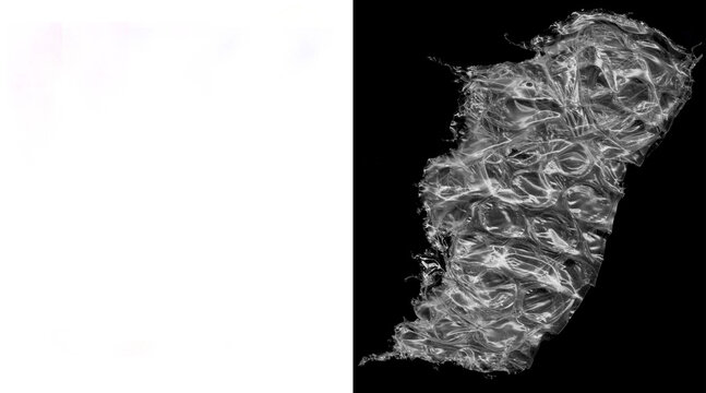 crumpled plastic wrap, crushed cellophane, shredded packaging material, recyclable waste