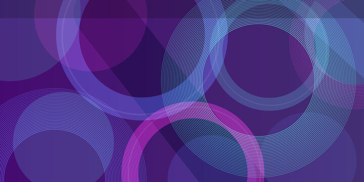 Abstract background featuring multiple overlapping vibrant circles with concentric line patterns in shades of deep purple and blue.