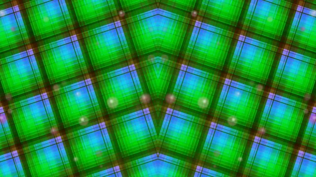 Vibrant Green and Blue Plaid Geometric Abstract Pattern Digital Background with Soft Light Effects