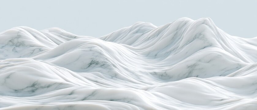 Waves of white marble create a smooth texture in a vast landscape with a gray background