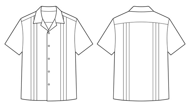 Men's Cuban collar guayabera shirt flat sketch fashion technical drawing template with front and back view for transparent background