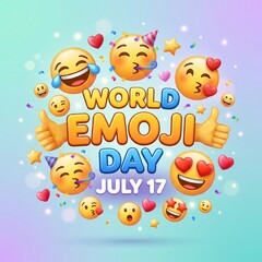 Fototapeta premium World Emoji Day, colorful emojis, celebration background, July 17, digital illustration