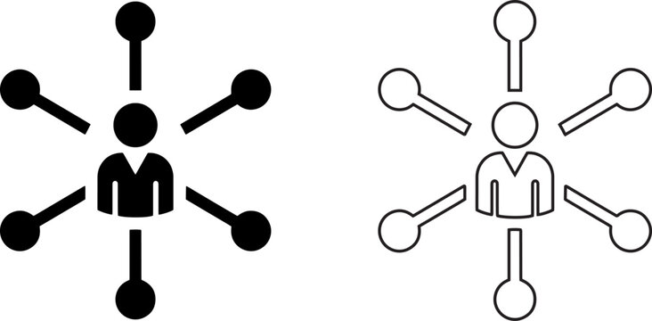 Business Networking And Social Connection Icon Set With Solid And Outline User Centric Node Designs
