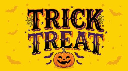 Naklejka premium Spooky Trick Treat Halloween Illustration with Pumpkin, Bats & Spiders