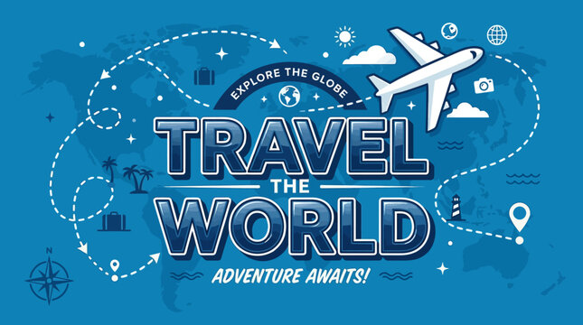 Travel the World Adventure Awaits Plane Globe Map Icons Icons