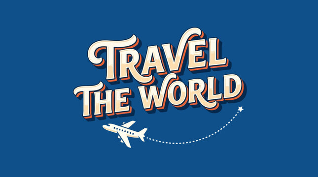 Travel the World Typographic Illustration with Airplane