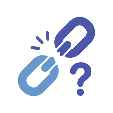 Broken digital link symbol with question mark illustration