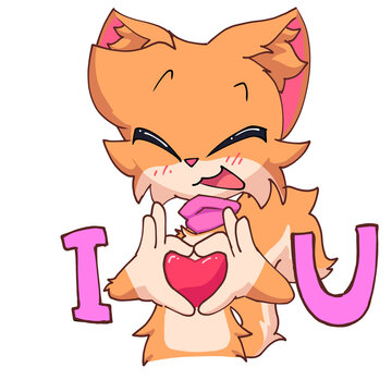  Adorable orange fluffy fox emoticon say i love you pose