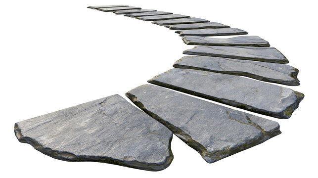 Curving garden path made of natural slate stepping stones
