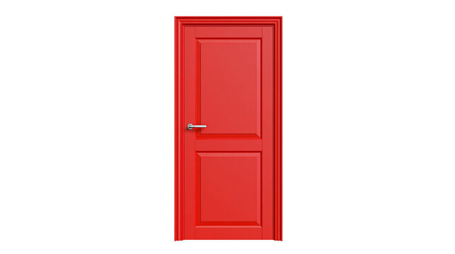 Red wooden interior door with silver handle