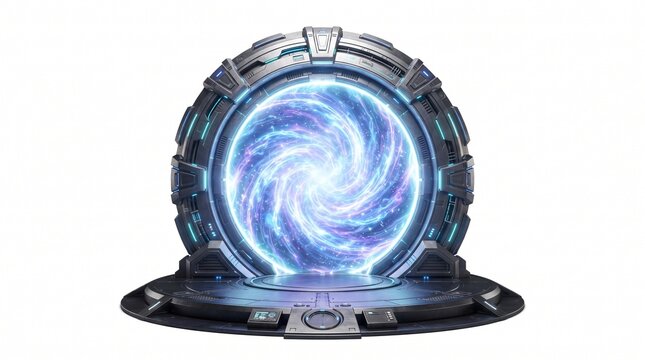 sci-fi space portal swirl blue glowing futuristic science fiction transport travel wormhole interstellar cosmic vortex energy machine device innovation fantasy otherworldly