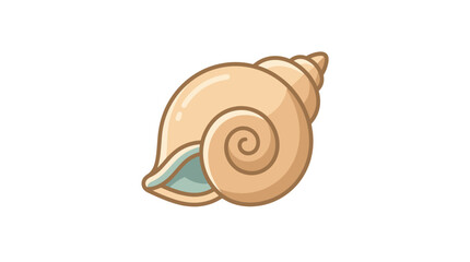 An illustration of a snail shell with a leaf, 20260703 reference, showing a beige spiral shell with a green leaf, from a side view. © Ikaiku